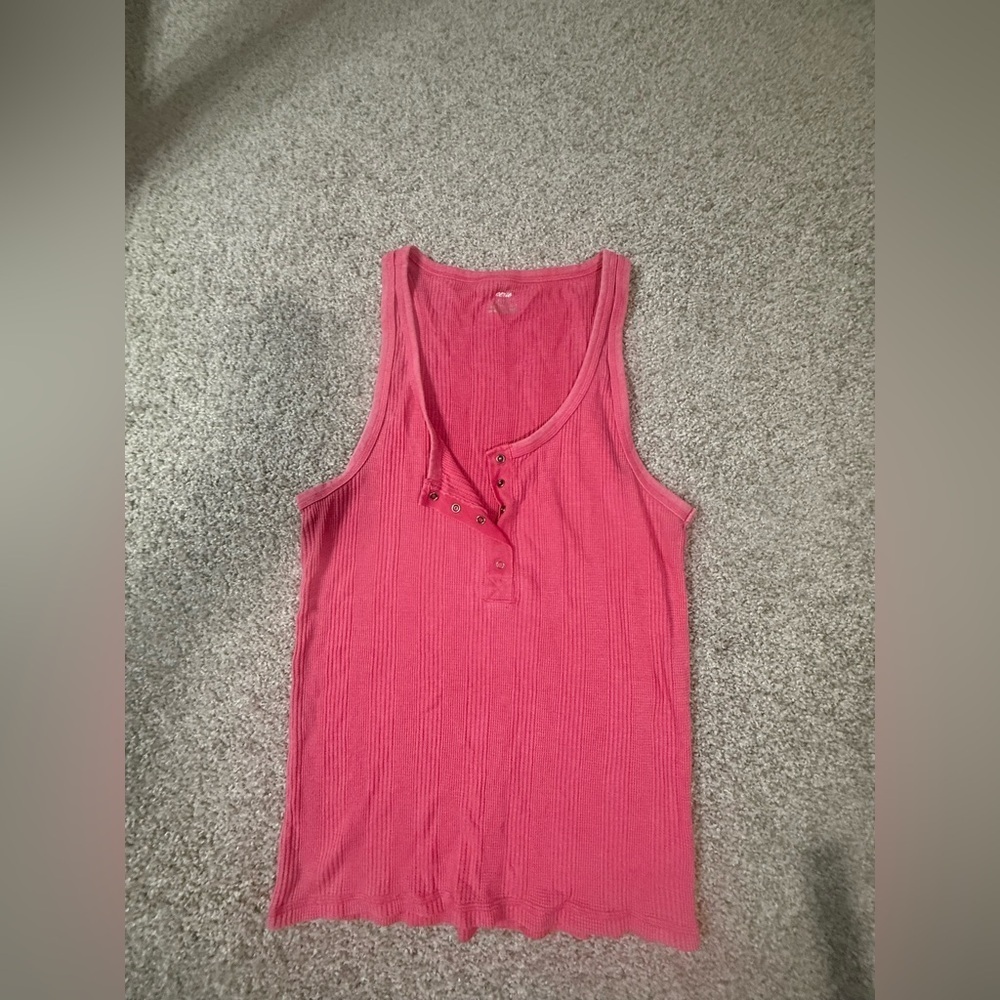 Aerie Pink Ribbed Textured button front  Henley Tank Top – Size XL